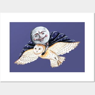 Moon man and the flying owl Posters and Art